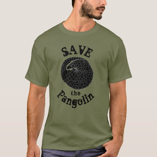 Save the Pangolin Endangered Wildlife Monochrome T-Shirt (Front)