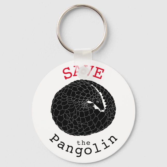 Save the Pangolin slogan black and white Keychain (Front)