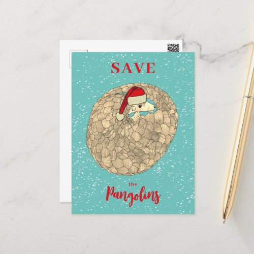 Save the Pangolins Xmas Slogan Holiday Postcard