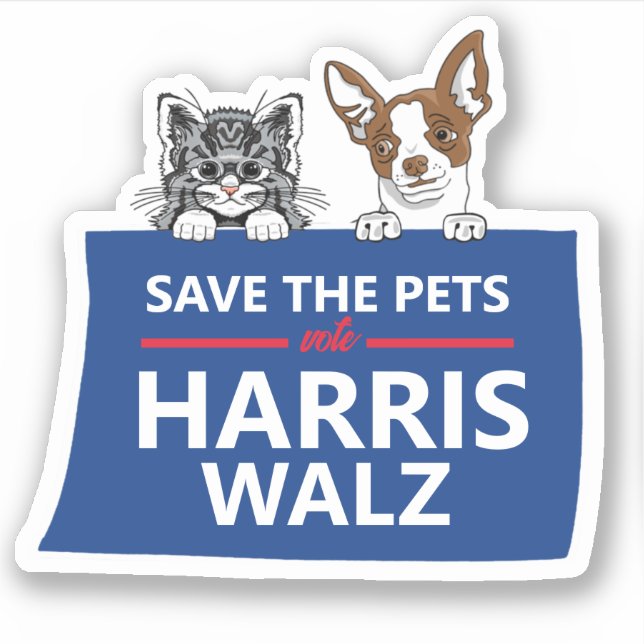 Save the Pets for Harris Walz 2024 Sticker (Front)