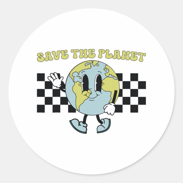 Save The Planet Earth Day Environment Retro Groovy Classic Round Sticker (Front)