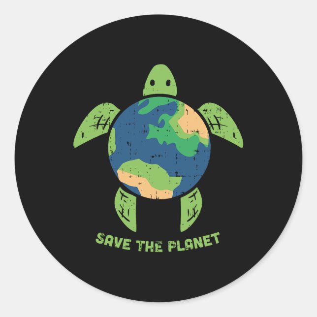 Save The Planet Earth Day Environment Turtle Recyc Classic Round Sticker (Front)