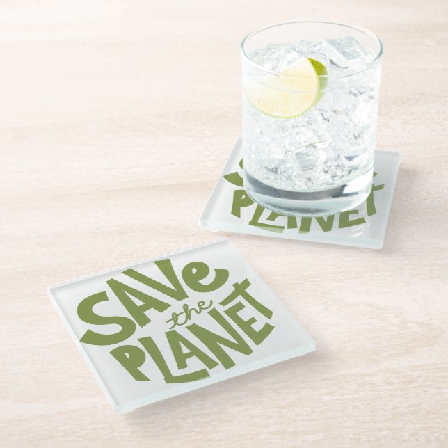Save the Planet Eco Design Glass Coaster (Angled)
