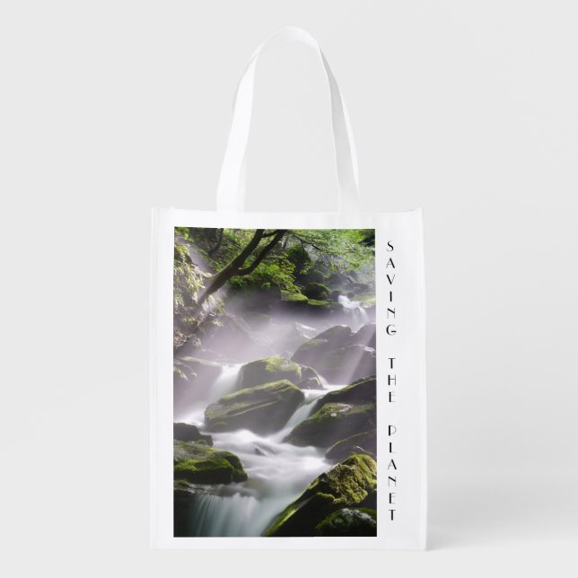 Save the Planet Fold and Snap Reusable Grocery Bag (Front)