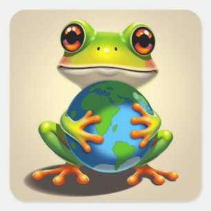 Save The Planet Frog Square Sticker