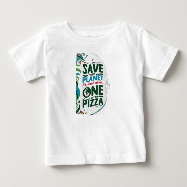 Save the Planet, It's the Only One with Pizza Baby T-Shirt (Front)
