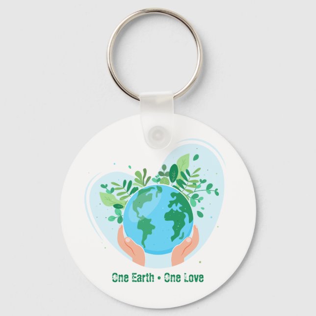 Save the Planet. One Earth One Love Keychain (Front)