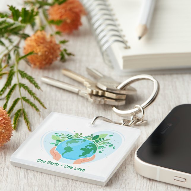 Save the Planet. One Earth One Love Keychain (Front Right)