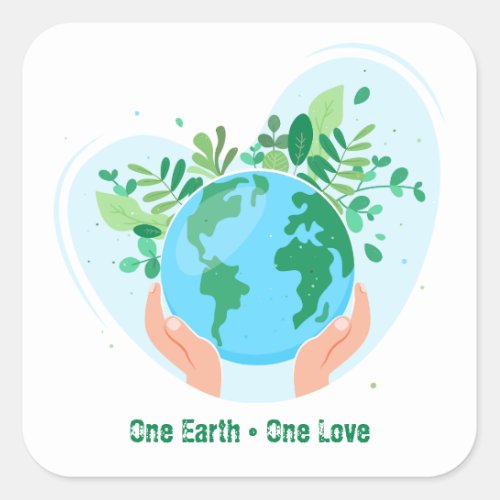 Save the Planet One Earth One Love  Square Sticker