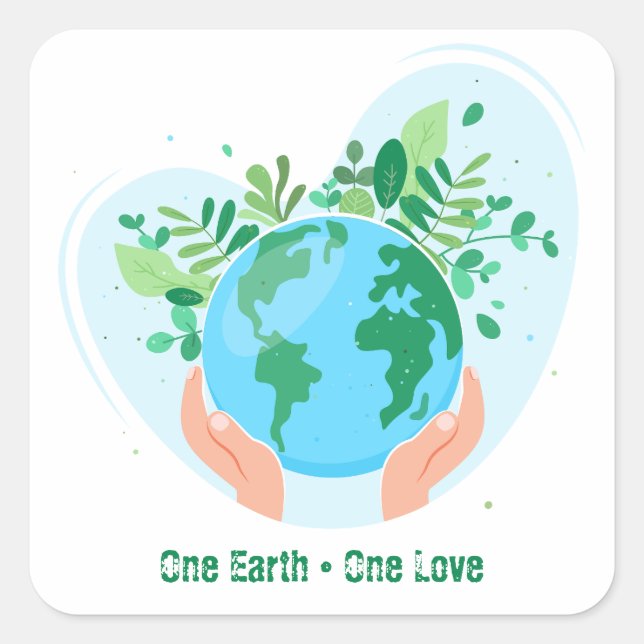Save the Planet. One Earth One Love.  Square Sticker (Front)