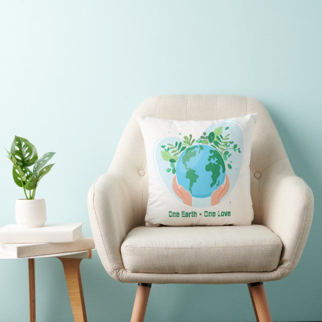 Save the Planet. One Earth One Love Throw Pillow (Chair)
