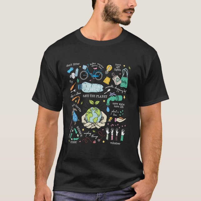 Save the Planet Reduce Reuse Recycle Earth Day Env T-Shirt (Front)