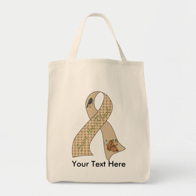 Save the Planet Ribbon: Autumn Fields Grocery Tote Bag (Front)