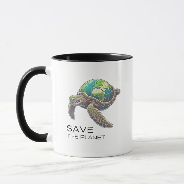 Save the Planet – Sea Turtle Earth Edition Mug (Left)