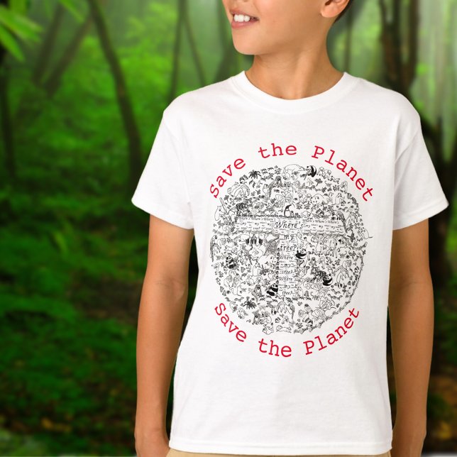 Save The Planet Slogan The Earth Illustration  T-Shirt (Save the planet slogan endangered animals and trees earth illustration tshirt)