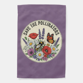 Save the Pollinator with bee, butterfly & flowers Garden Flag