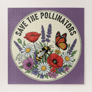 Save the Pollinator with bee, butterfly & flowers Jigsaw Puzzle