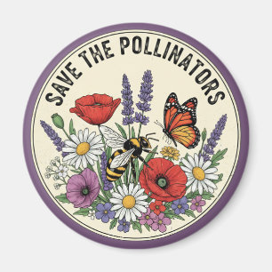 Save the Pollinator with bee, butterfly & flowers Magnet