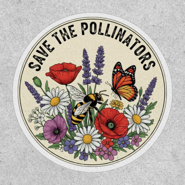 Save the Pollinator with bee, butterfly & flowers Patch (Front)