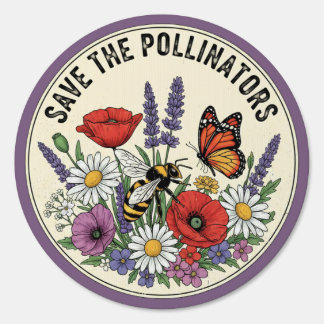 Save the Pollinator with bee, butterfly & flowers Sign