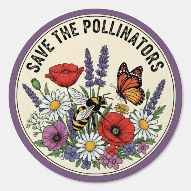Save the Pollinator with bee, butterfly & flowers Sign (Front)