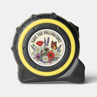 Save the Pollinator with bee, butterfly & flowers Tape Measure
