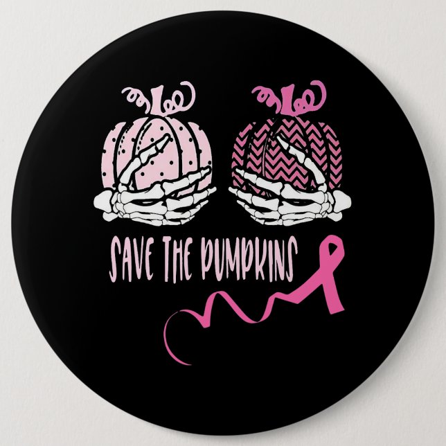 Save The Pumpkin Skeleton Hand Breast Cancer Aware Button (Front)