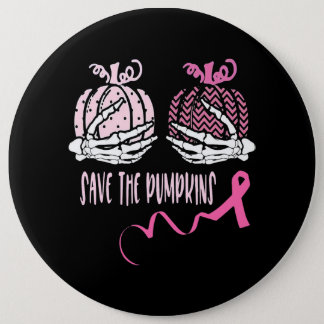 Save The Pumpkin Skeleton Hand Breast Cancer Aware Button