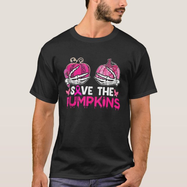 Save The Pumpkins Breast Cancer Awareness Hallowee T-Shirt (Front)