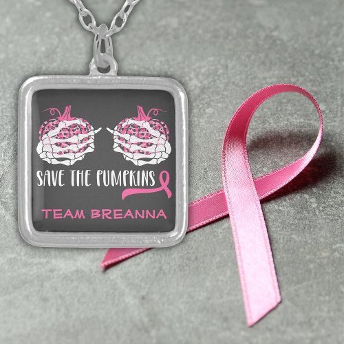 Save the Pumpkins Breast Cancer Awareness Silver Plated Necklace