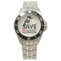 Save the Red-cockaded Woodpecker Men's Stainless Steel Bracelet Watch