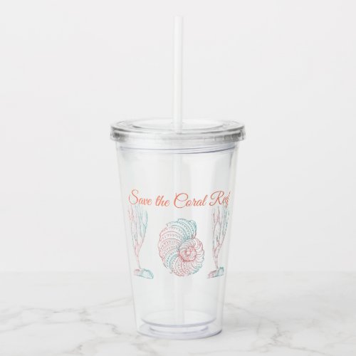 Save the Reef Watercolor Seashell and Coral Acrylic Tumbler