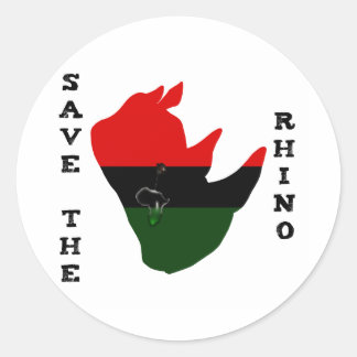 Save the Rhino w/ Africa Tear White Classic Round Sticker