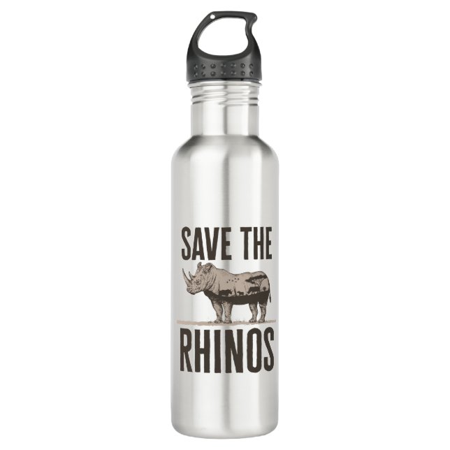 Save the Rhinos Rhino Animal Activist Conservation Stainless Steel Water Bottle (Front)