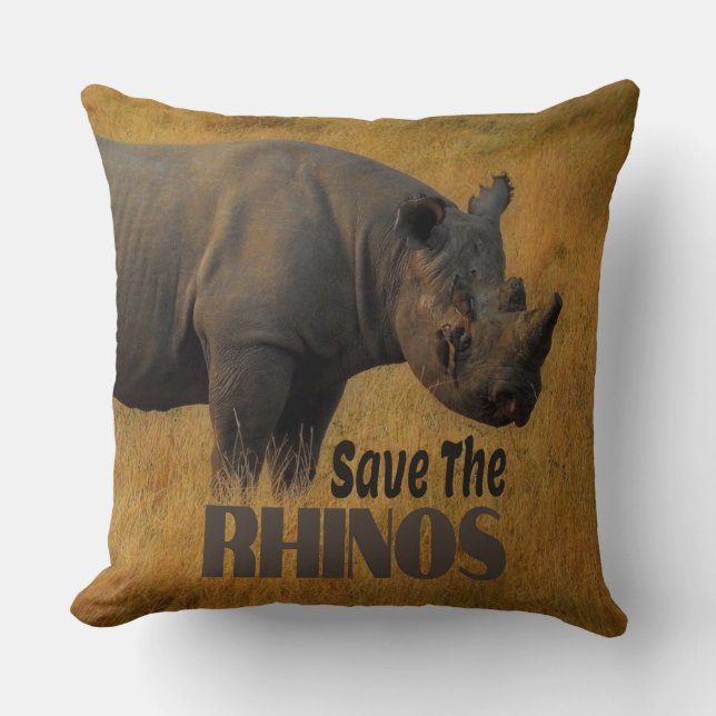Save The Rhinos Throw Pillow (Front)