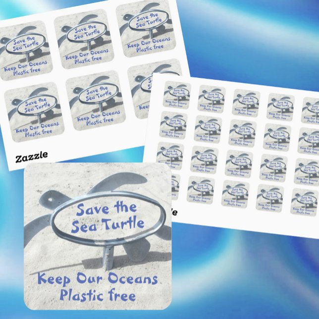 Save the Sea Turtle Earth Day Square Sticker (Creator Uploaded)