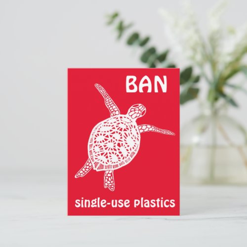 Save the Sea Turtle Tortoise Ban plastic Trash Postcard