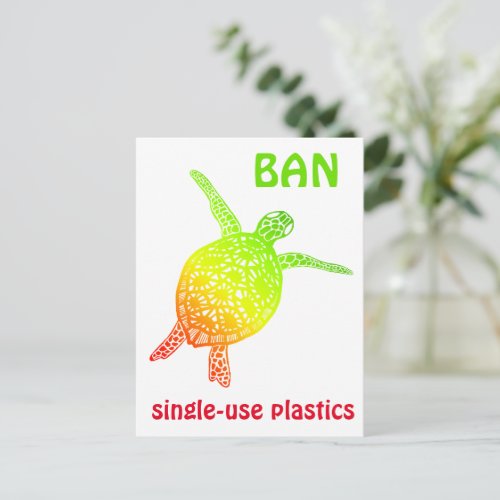 Save the Sea Turtle Tortoise Ban plastic Trash  Postcard