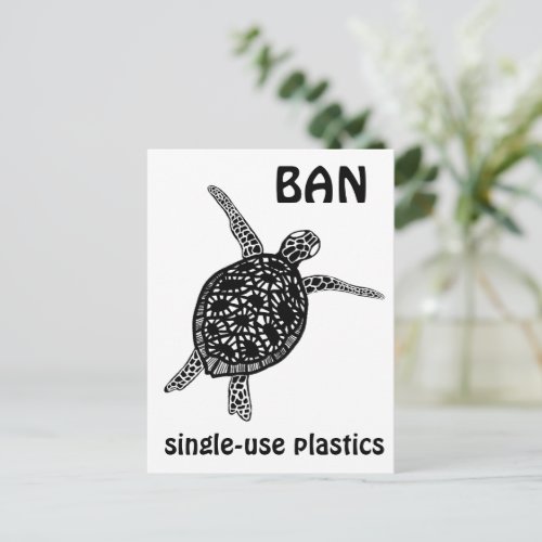 Save the Sea Turtle Tortoise Ban plastic Trash  Postcard