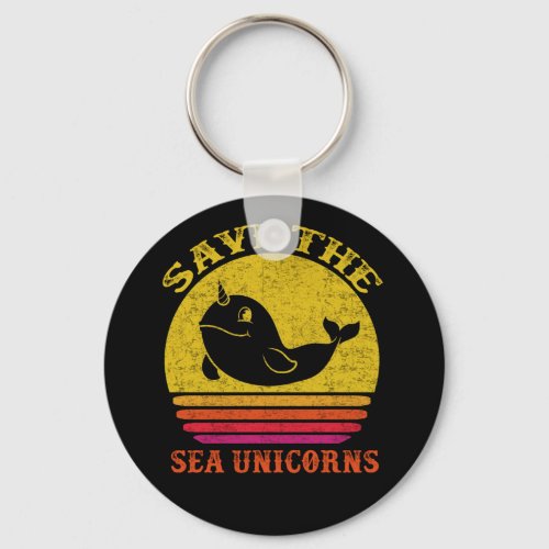 Save The Sea Unicorns Retro Narwhal Keychain