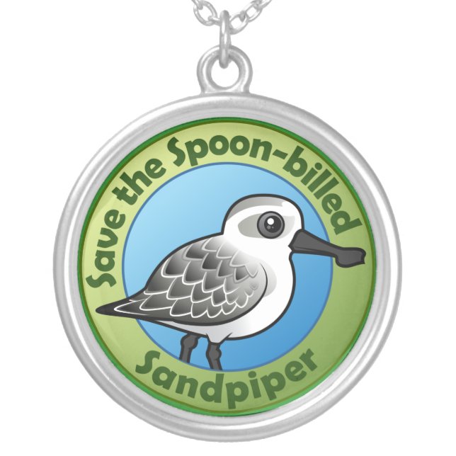 Save the Spoon-billed Sandpiper Silver Plated Necklace (Front)