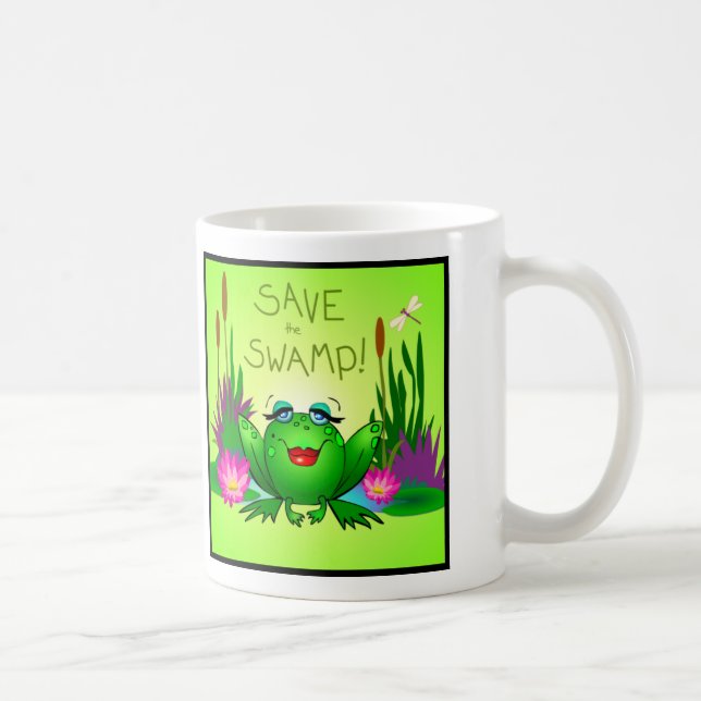 Save the Swamp Beulah the Frog Wetland Art Coffee Mug (Right)