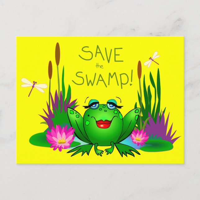 Save the Swamp Frog Beulah Yellow Postcard (Front)