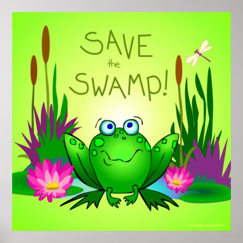 Save the Swamp Twitchy the Frog Dragonflies Green Poster