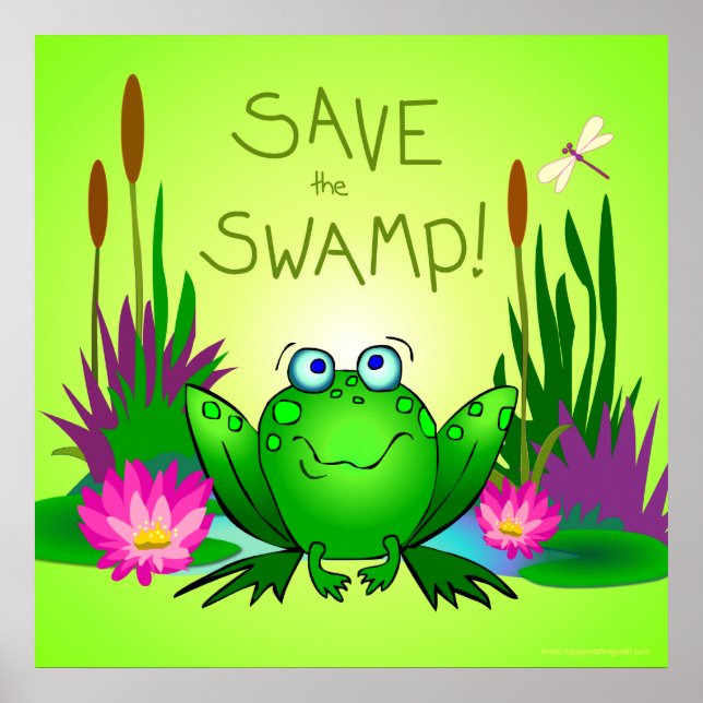 Save the Swamp Twitchy the Frog Dragonflies Green Poster (Front)