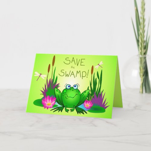 Save the Swamp Twitchy the Frog Wetlands Art Thank You Card