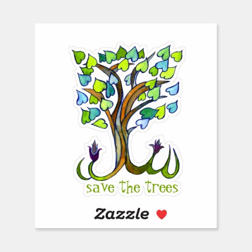 Save the Trees Colorful Watercolor Hearts Sticker