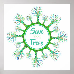 Save the Trees Modern Green Poster