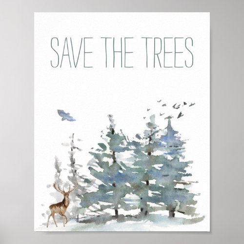 Save The Trees Watercolor Forest Poster