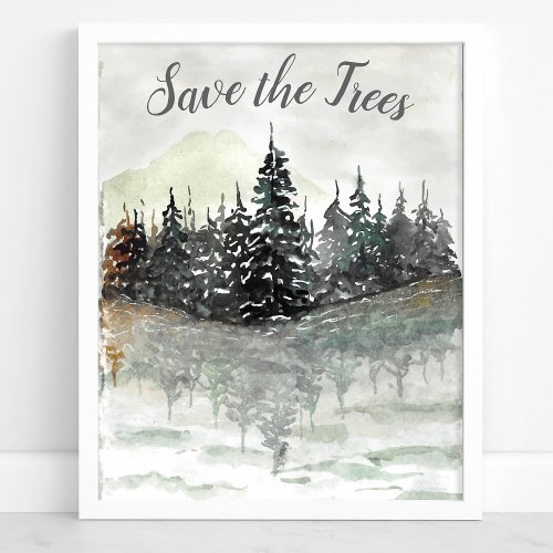 Save The Trees Watercolor Pine Forest Eco Poster